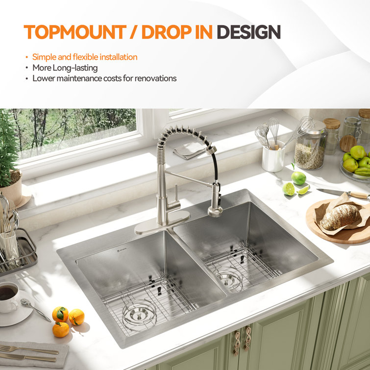 33'' Stainless Steel Double Bowl Drop-In Kitchen Sink