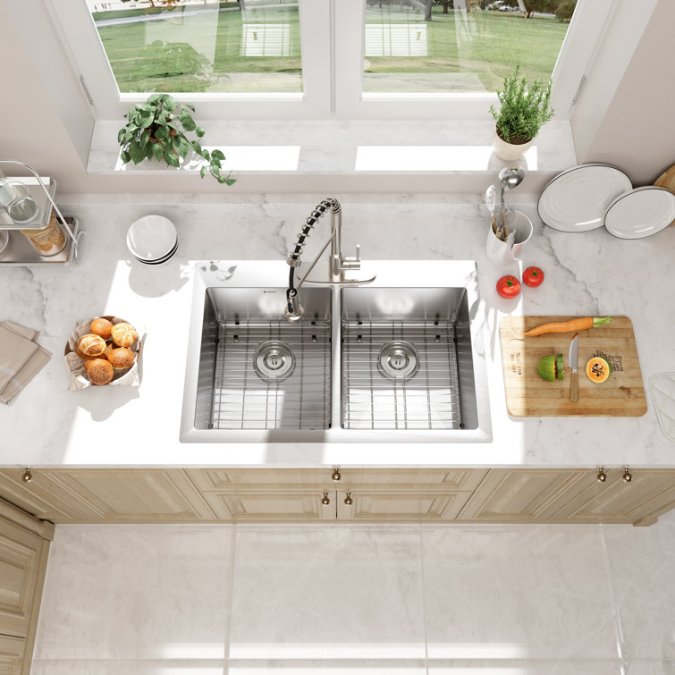 33'' Stainless Steel Double Bowl Drop-In Kitchen Sink