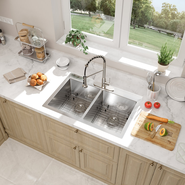 33'' Stainless Steel Double Bowl Drop-In Kitchen Sink