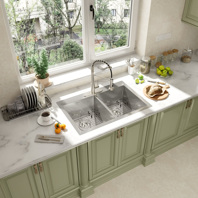 33'' Stainless Steel Double Bowl Drop-In Kitchen Sink