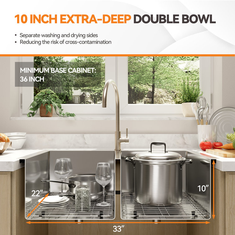 33'' Stainless Steel Double Bowl Drop-In Kitchen Sink