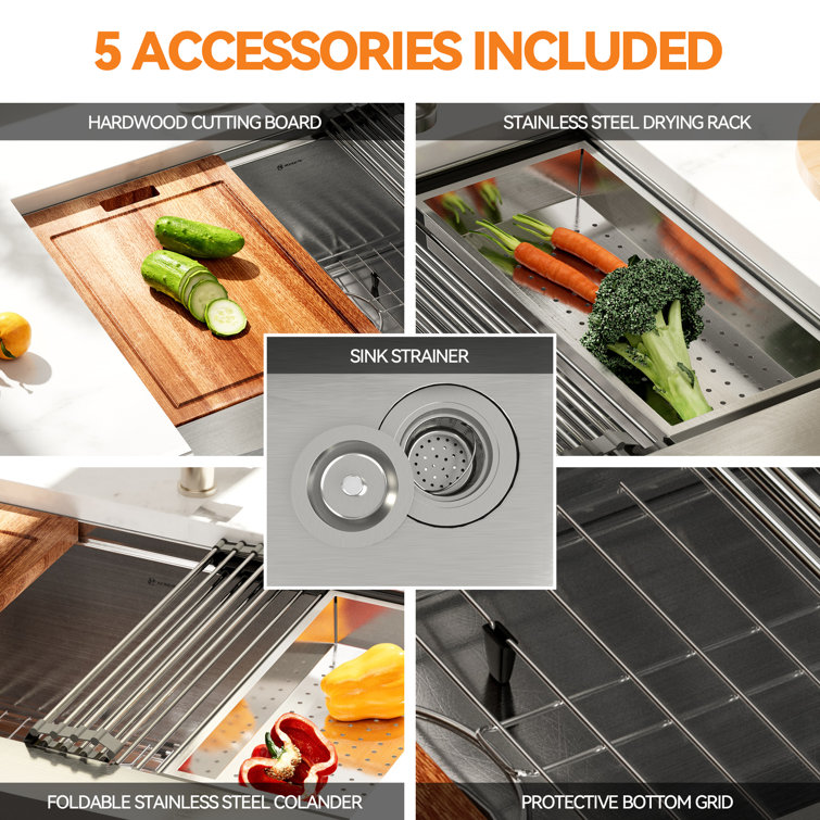 32" Brushed Stainless Steel Single Bowl Undermount Kitchen Sink
