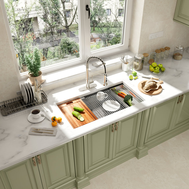 36'' Stainless Steel Single Bowl Undermount Kitchen Sink with Accessories
