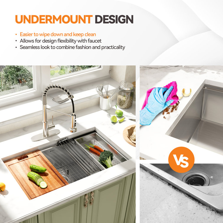 32" Brushed Stainless Steel Single Bowl Undermount Kitchen Sink