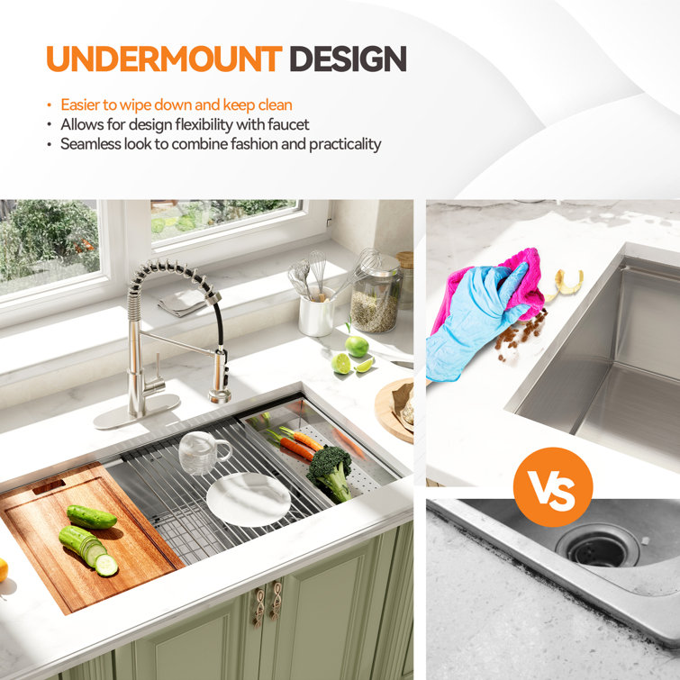 36'' Stainless Steel Single Bowl Undermount Kitchen Sink with Accessories