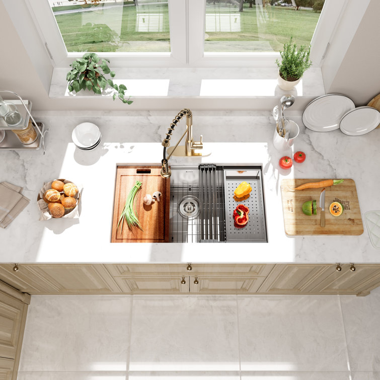 32" Brushed Stainless Steel Single Bowl Undermount Kitchen Sink