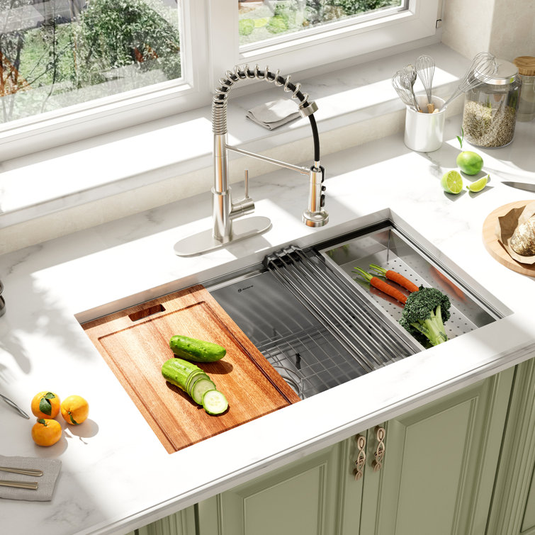 32" Brushed Stainless Steel Single Bowl Undermount Kitchen Sink
