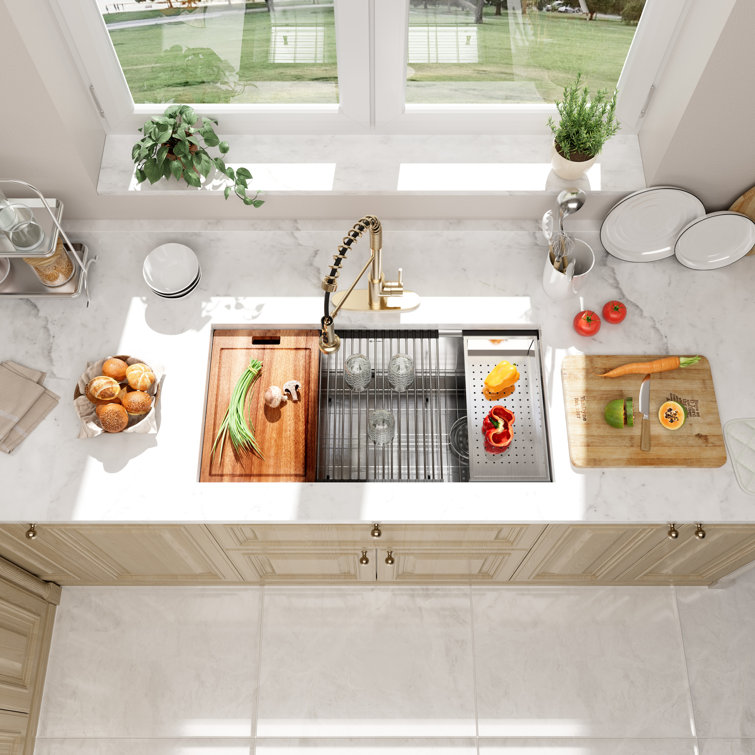 36'' Stainless Steel Single Bowl Undermount Kitchen Sink with Accessories