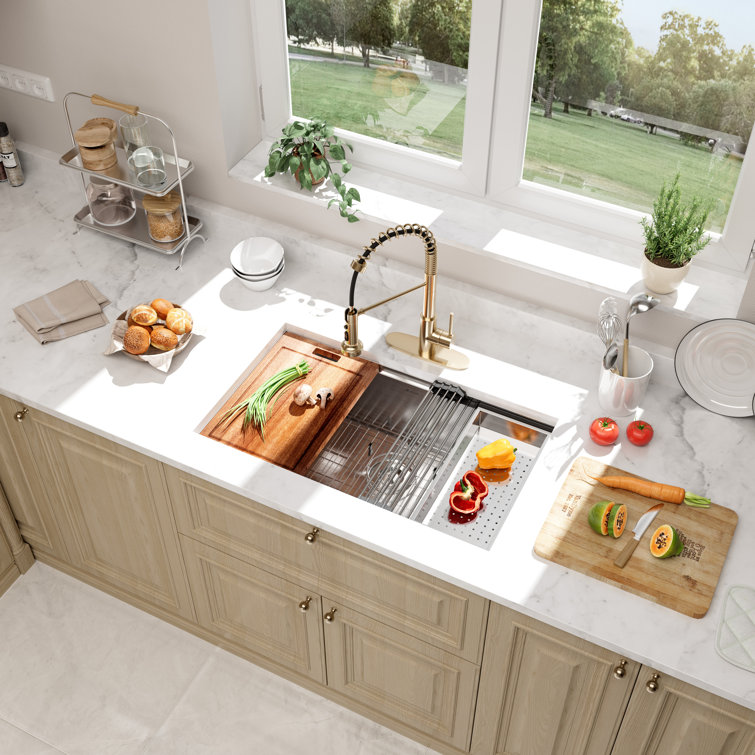 32" Brushed Stainless Steel Single Bowl Undermount Kitchen Sink