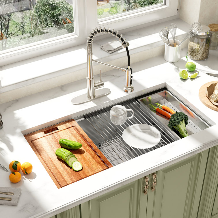 36'' Stainless Steel Single Bowl Undermount Kitchen Sink with Accessories