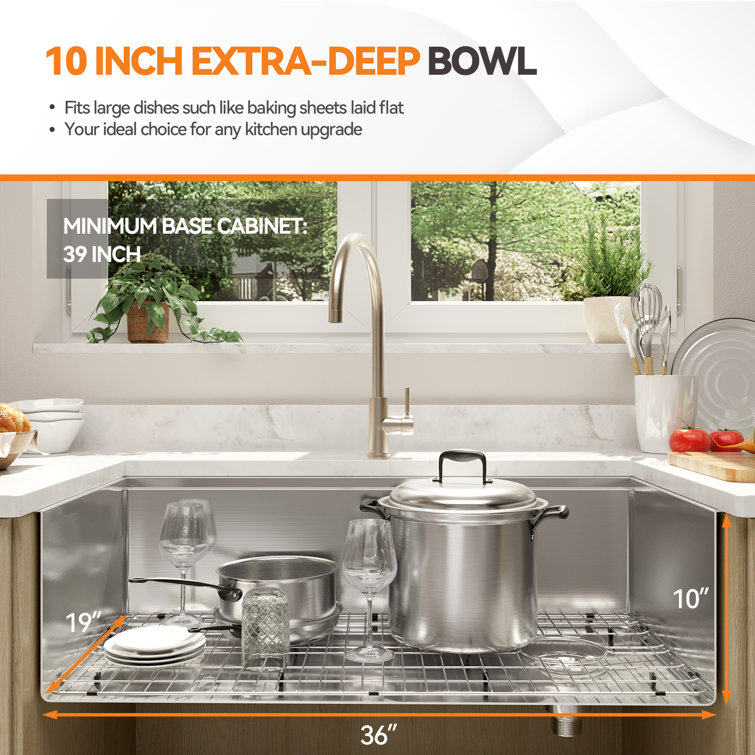36'' Stainless Steel Single Bowl Undermount Kitchen Sink with Accessories
