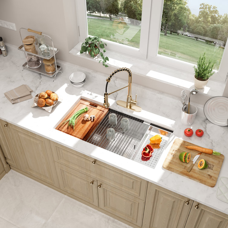 36'' Stainless Steel Single Bowl Undermount Kitchen Sink with Accessories