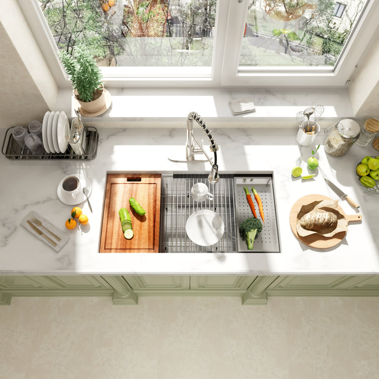36'' Stainless Steel Single Bowl Undermount Kitchen Sink with Accessories