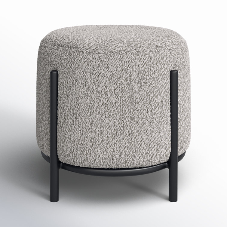 Gray Round Polyester Upholstered Iron Accent Stool