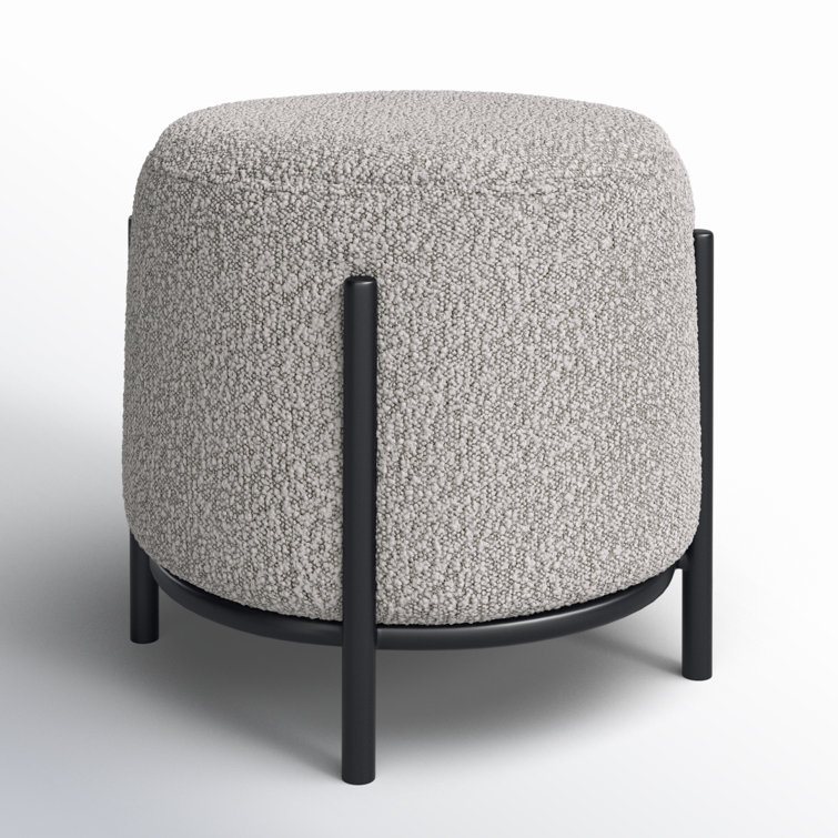 Gray Round Polyester Upholstered Iron Accent Stool