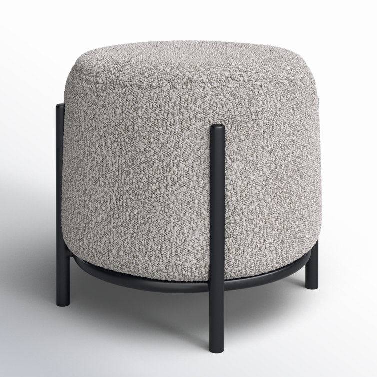 Gray Round Polyester Upholstered Iron Accent Stool