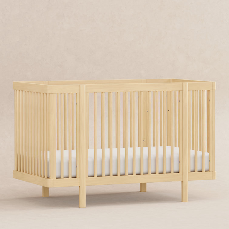 Blonde Pine Wood Convertible Crib with Rounded Spindles