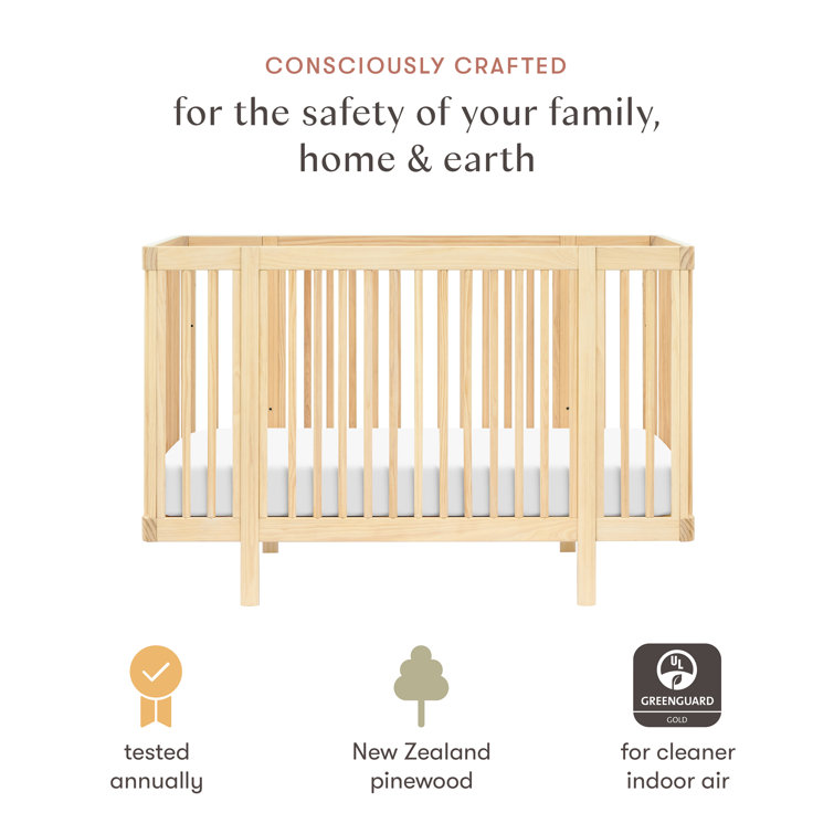 Blonde Pine Wood Convertible Crib with Rounded Spindles