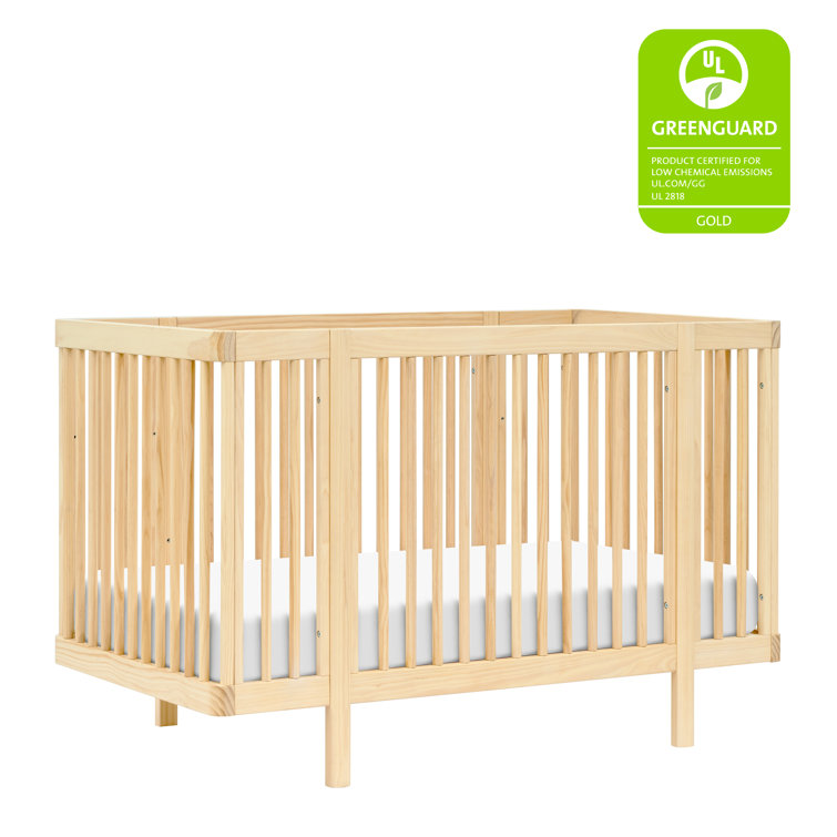 Blonde Pine Wood Convertible Crib with Rounded Spindles