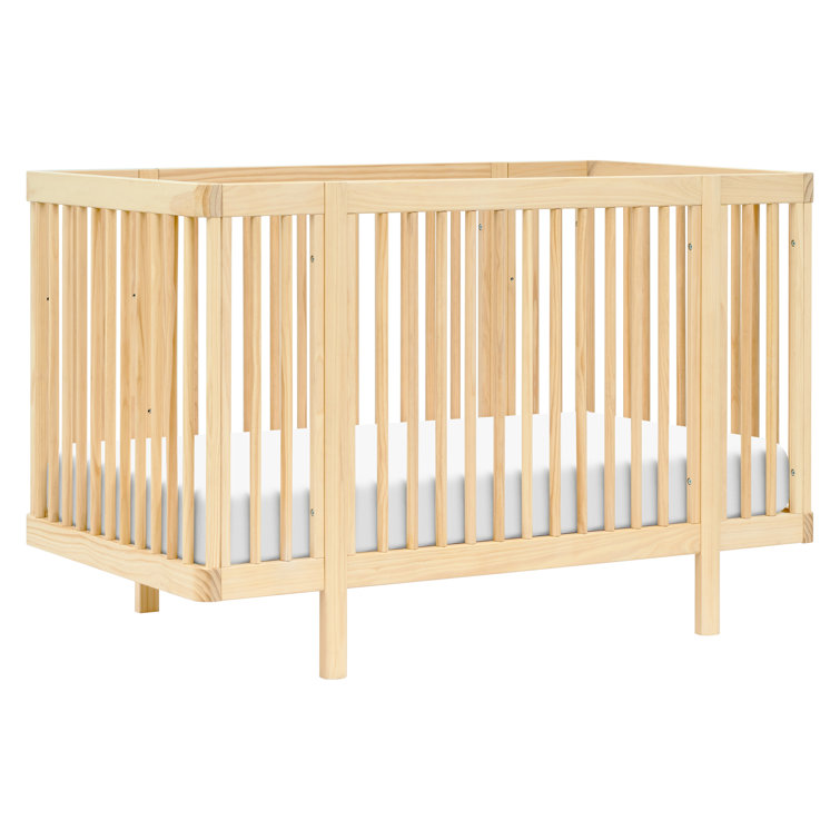 Blonde Pine Wood Convertible Crib with Rounded Spindles