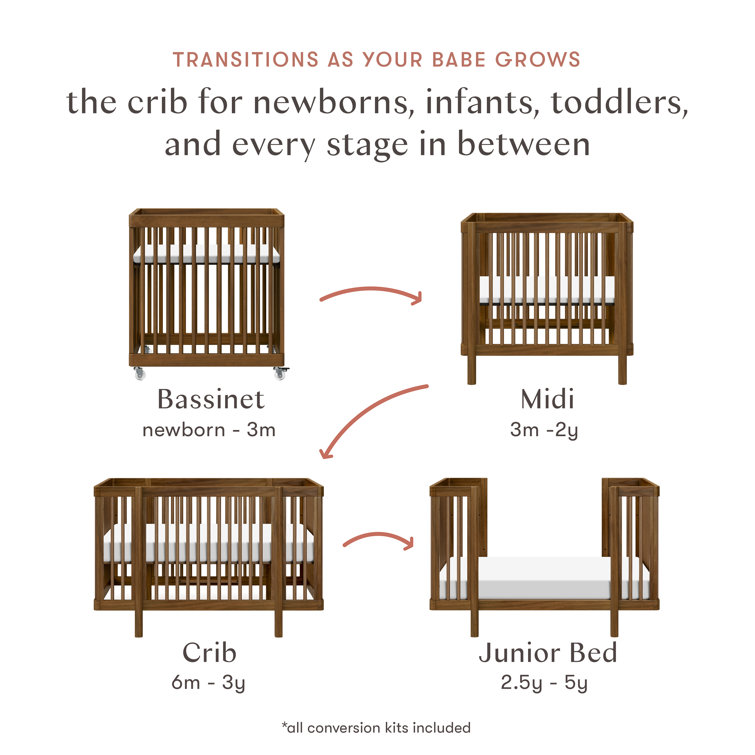 Natural Walnut 8-in-1 Convertible Crib with Rounded Spindles