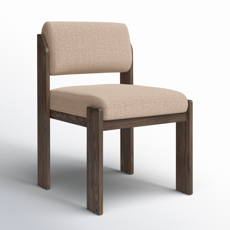 Brown Linen Upholstered Dining Chair with Ash Legs