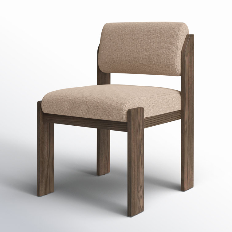 Brown Linen Upholstered Dining Chair with Ash Legs