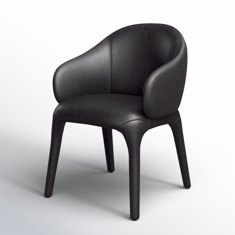 Black Genuine Leather Upholstered Arm Chair with Manufactured Wood Frame