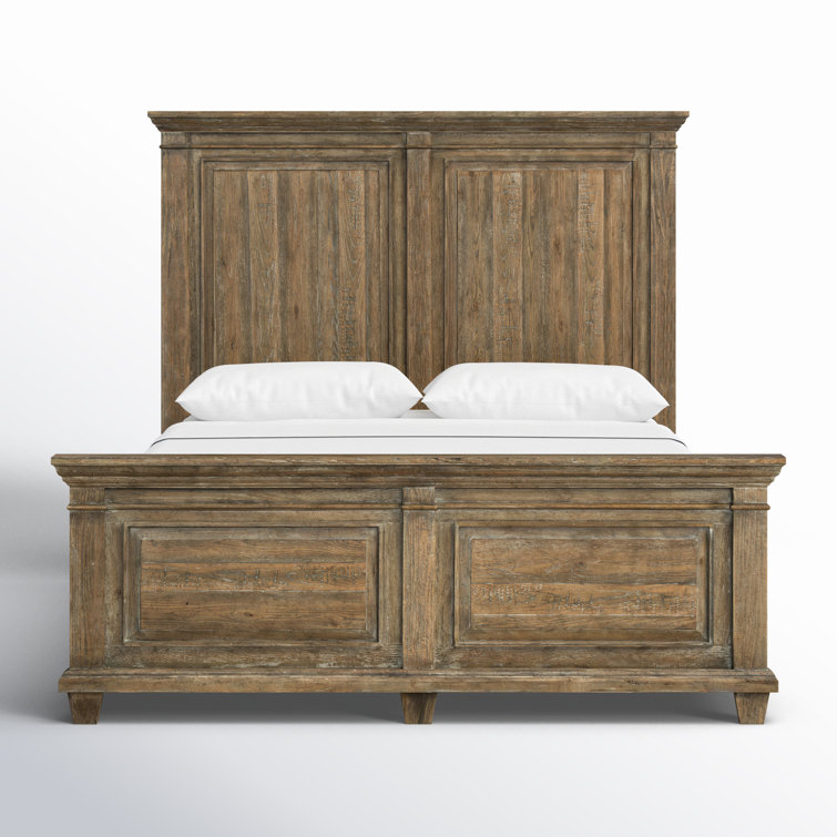 Estate Elegance Queen Panel Bed with Brush-Painted Wood Headboard