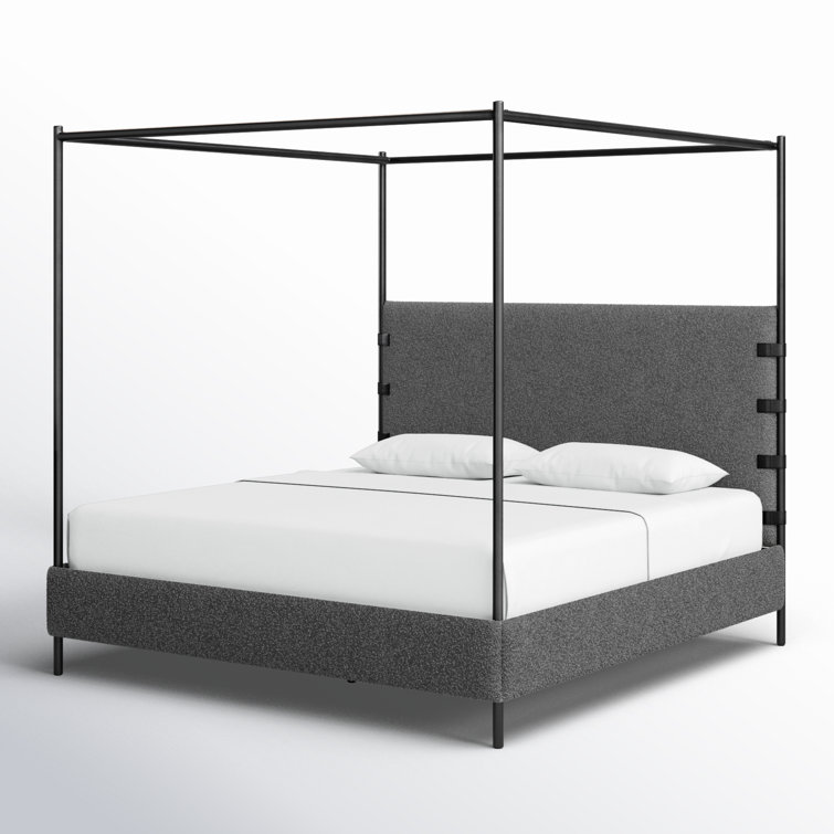 King Charcoal Upholstered Canopy Bed with Metal Frame