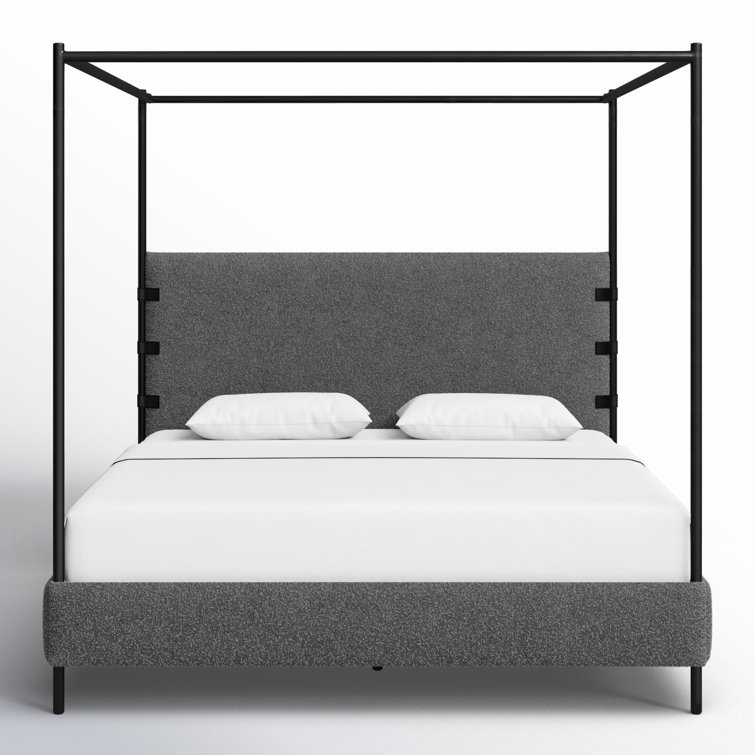 King Charcoal Upholstered Canopy Bed with Metal Frame