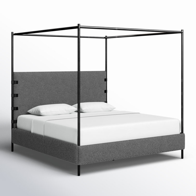 King Charcoal Upholstered Canopy Bed with Metal Frame