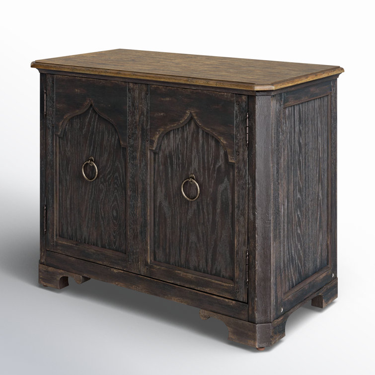 Rustic Black and Brown Oak Veneer Nightstand with 2 Drawers