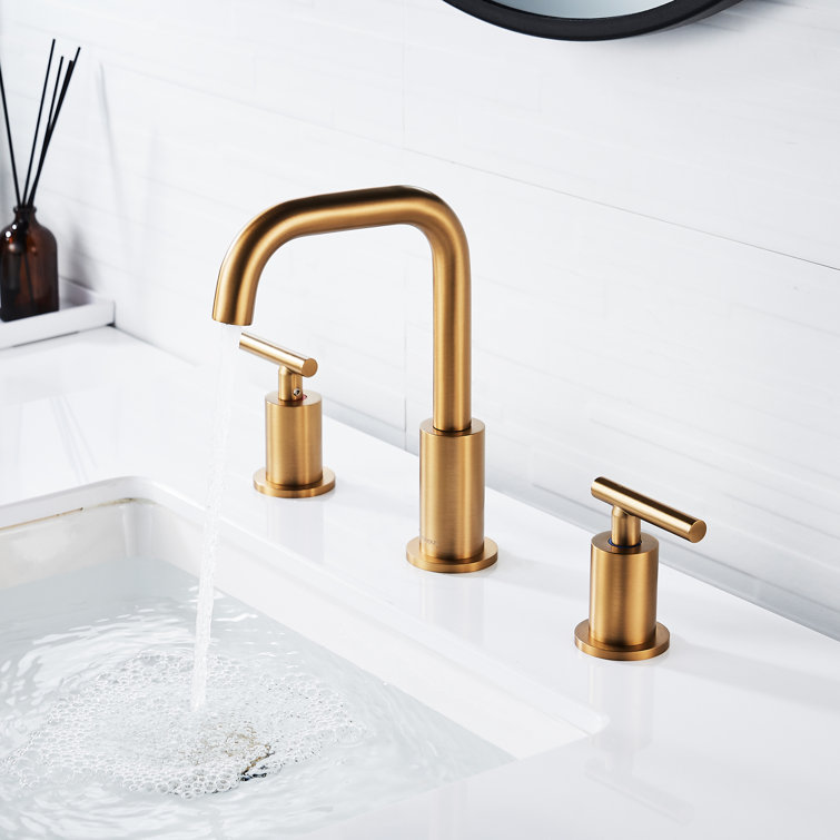 Brushed Gold Widespread Bathroom Faucet with Drain Assembly