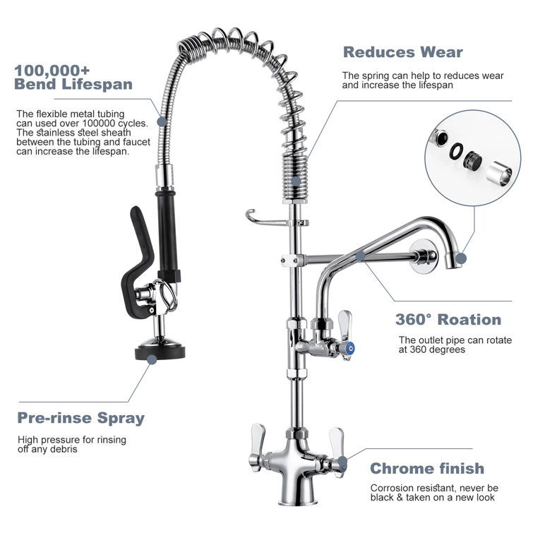 Chrome Triple Handle Pull Down Sprayer Kitchen Faucet