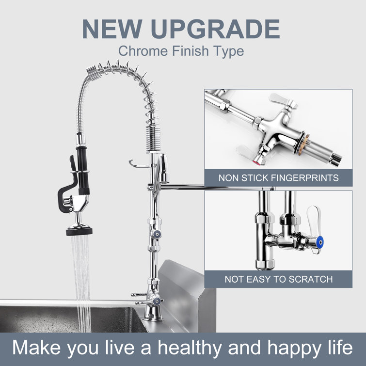 Chrome Triple Handle Pull Down Sprayer Kitchen Faucet