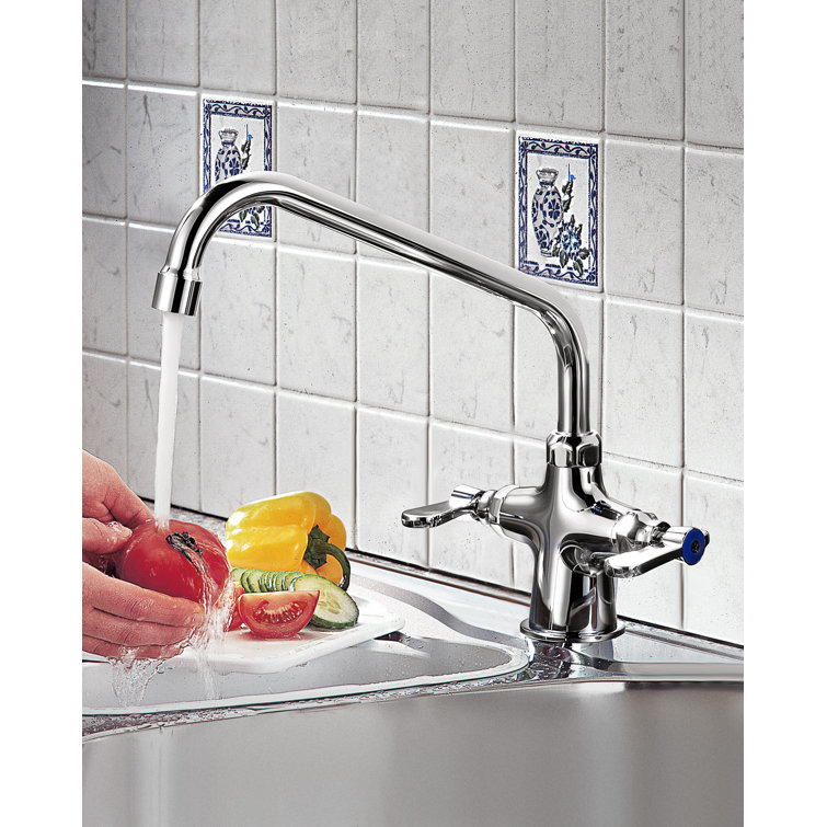 Polished Chrome Double Handle High-Arc Kitchen Faucet