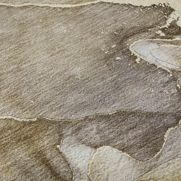 Taupe and Gold Abstract 5' x 7' Washable Synthetic Rug