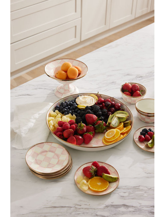 Pink and White Hand-Painted Ceramic Appetizer Plates Set of 4