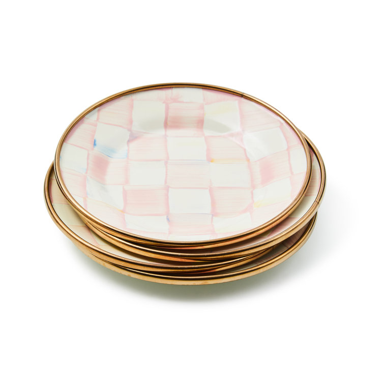 Pink and White Hand-Painted Ceramic Appetizer Plates Set of 4