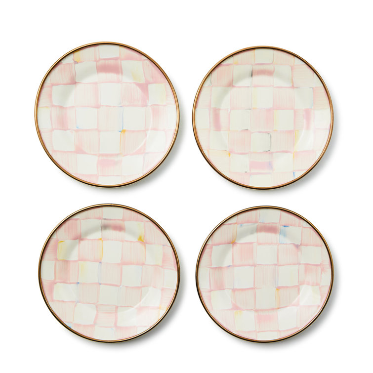 Pink and White Hand-Painted Ceramic Appetizer Plates Set of 4