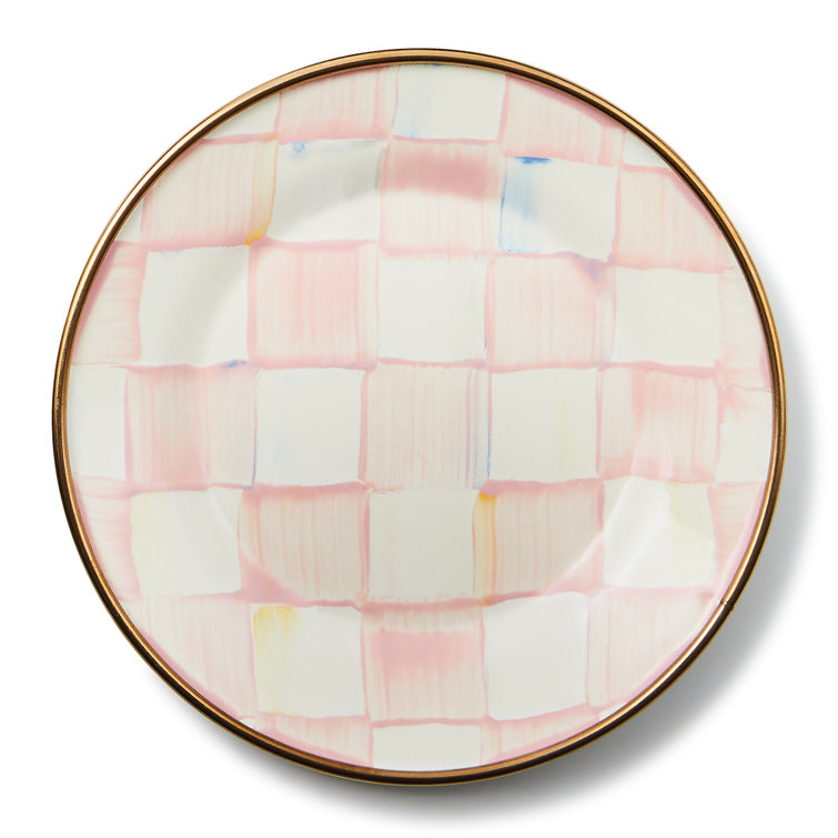 Pink and White Hand-Painted Ceramic Appetizer Plates Set of 4
