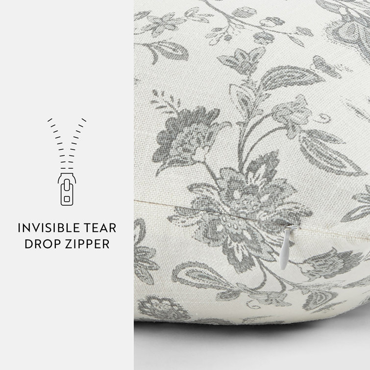 Gray Floral Cotton Square Throw Pillow Set