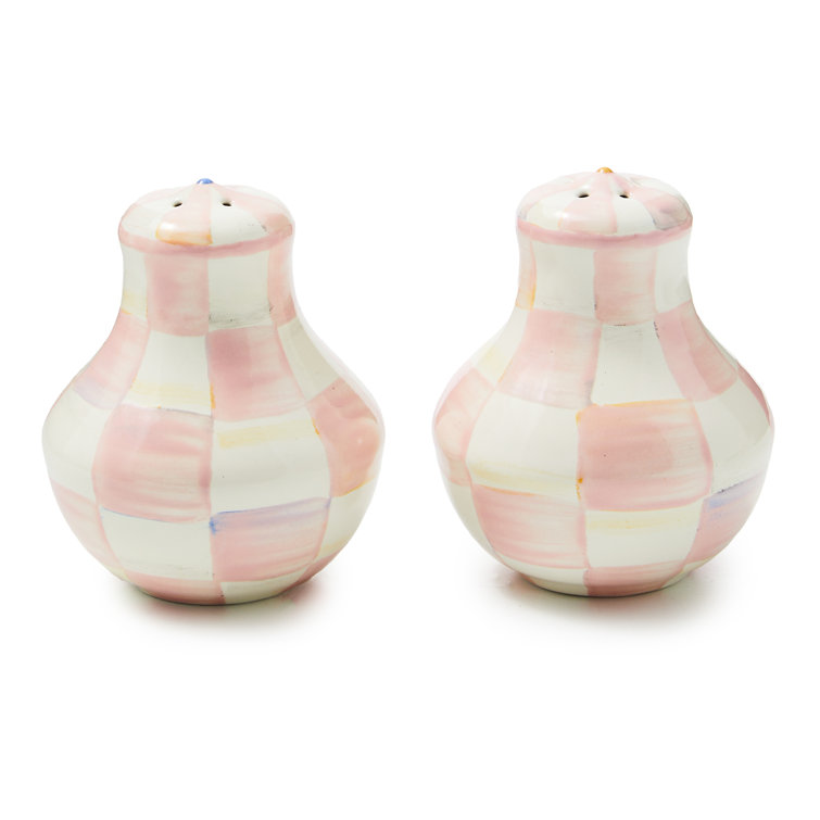 Hand-Painted Pink and White Ceramic Salt and Pepper Shakers, Set of 2