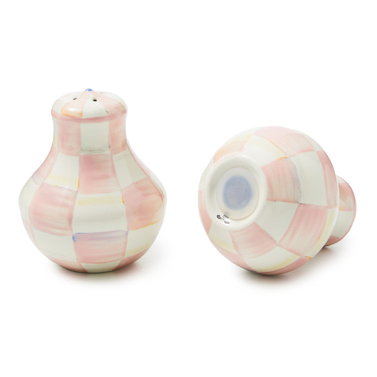 Hand-Painted Pink and White Ceramic Salt and Pepper Shakers, Set of 2