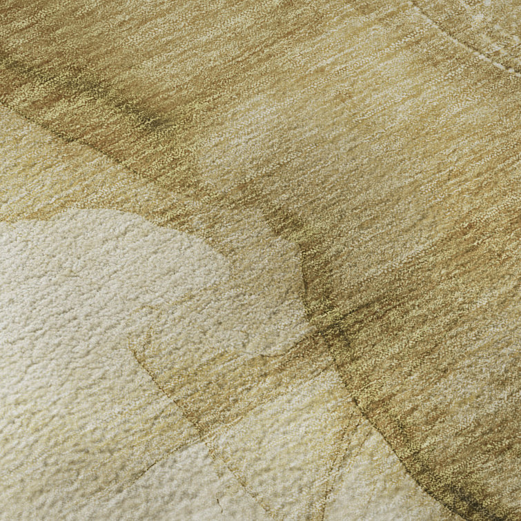 Beige Rectangular Washable Synthetic Area Rug with Non-slip Backing