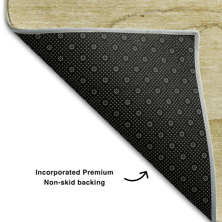 Beige Rectangular Washable Synthetic Area Rug with Non-slip Backing