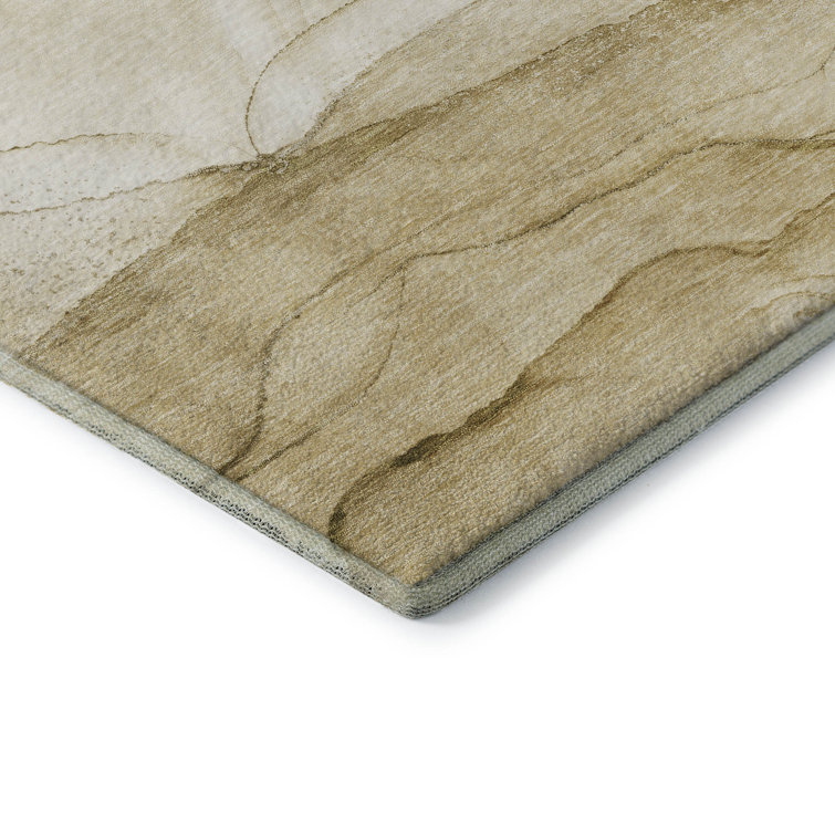 Beige Rectangular Washable Synthetic Area Rug with Non-slip Backing