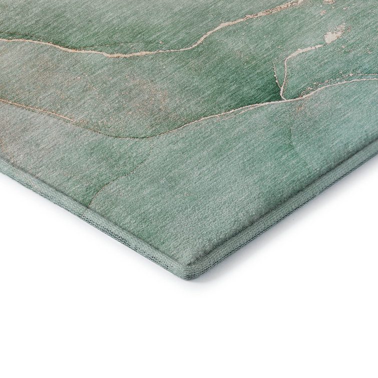 Teal Rectangular Washable Synthetic Area Rug 30" x 20"