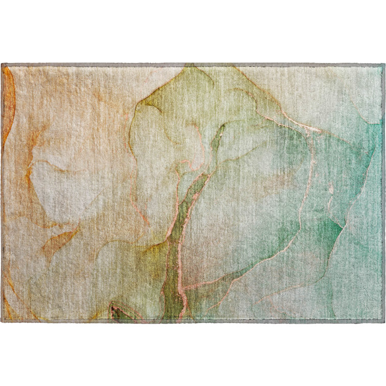 Teal Rectangular Washable Synthetic Area Rug 30" x 20"
